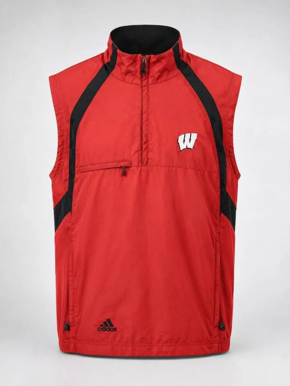 Adidas Wisconsin Badgers Men's Large Golf Vest Red Zip Pockets NCAA EUC